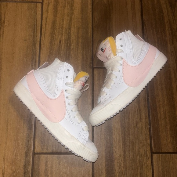 Nike White and Pink Blazer High-Top Sneakers - Picture 1 of 4